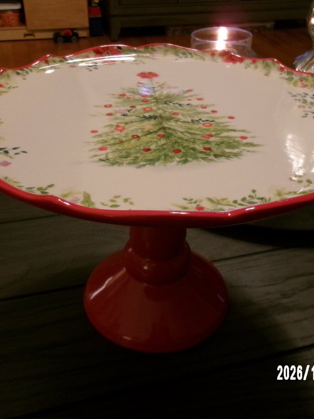 Pioneer Woman "Holiday Cheer" 10.75" Cake Stand Plate with Christmas Tree Design